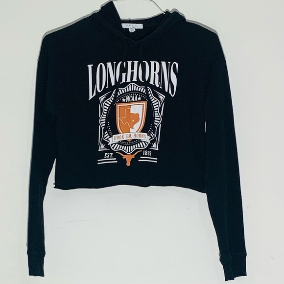 WEAR by Erin AndrewLonghorns Black Women’s Crop Top Hoodie with Orange Logo SZ S - Picture 1 of 5
